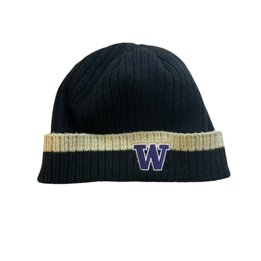 Hat Nike Washington Huskies Beanie Black Knit OS Embroidered W Logo Football
